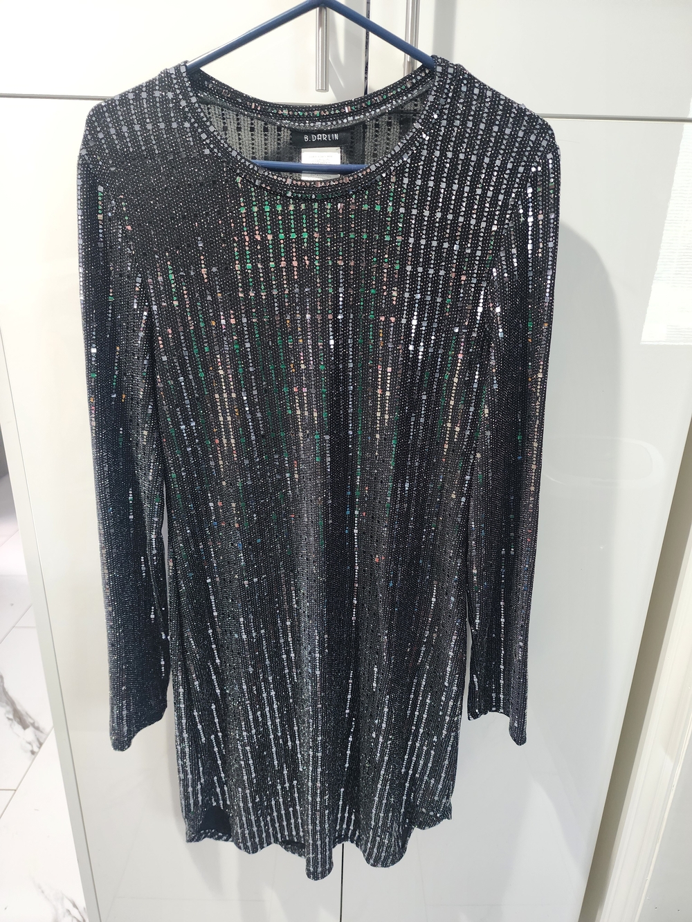 B Darlin Black Long-Sleeve Sequin A-Line Dress